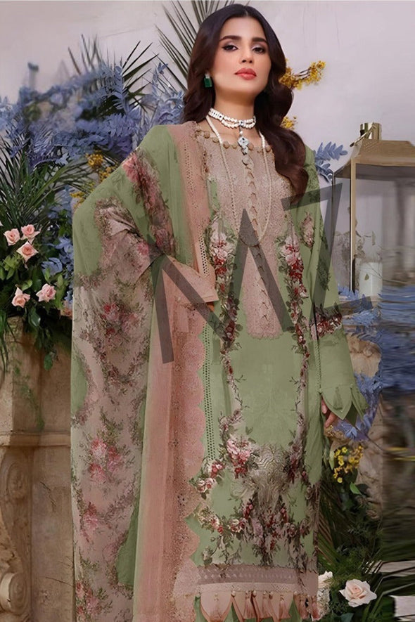 Lawn Embroidered Dress With Printed Chiffon Dupatta